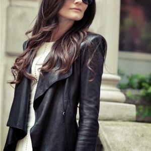 Vegan leather waterfall blazer jacket by Lauren Gabrielson